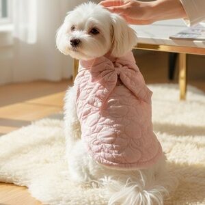 Pink Quilted Dog vest with Detachable Bow